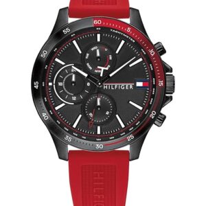 Tommy Hilfiger Quartz Multifunction Black Dial Silicone Strap Watch for Men-NETH1791722